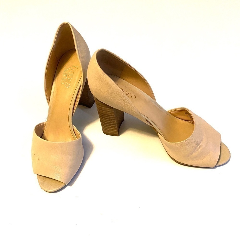 Franco Sarto Wood Block open toe heels
